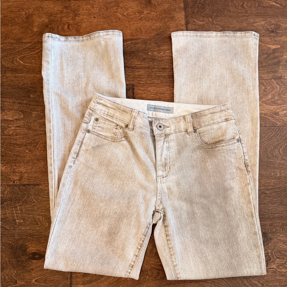 Chico's Platinum Denim NWOT Light Tan/ Brown Bootcut Jeans - Picture 2 of 6